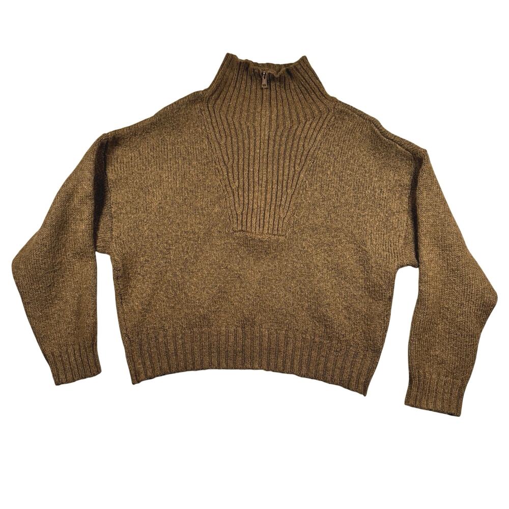 Vintage Y2K American Eagle Women's Brown Wool Blend Quarter Zip Sweater- Size XL - Picture 2 of 9